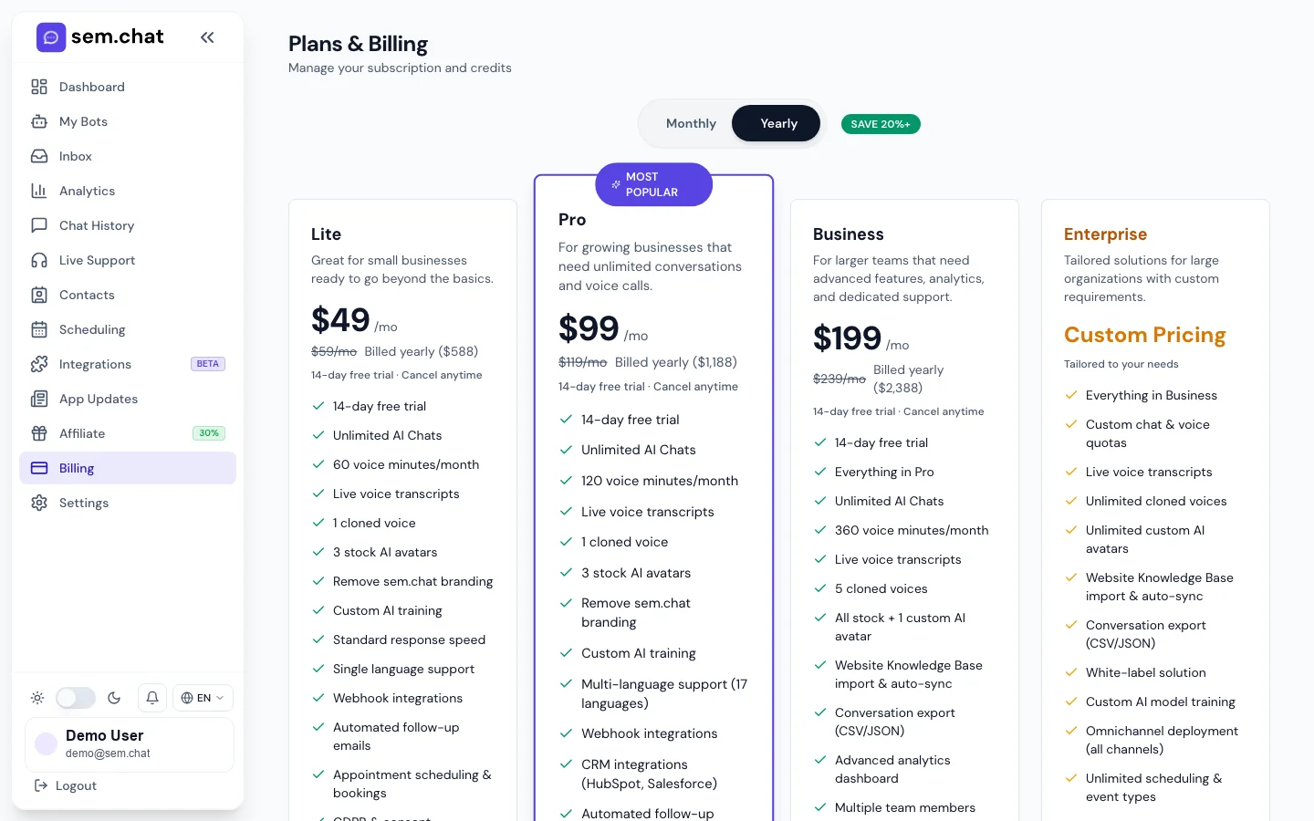 Реальный CRM Software Pro скриншот демо-рабочей среды Billing