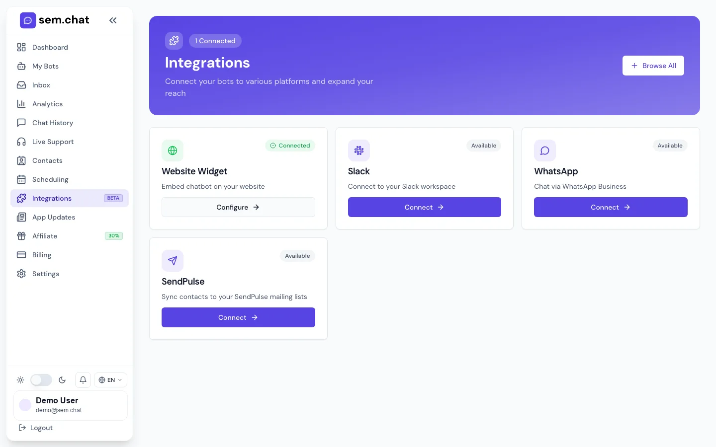 Реальный CRM Software Pro скриншот демонстрационного рабочего пространства интеграции