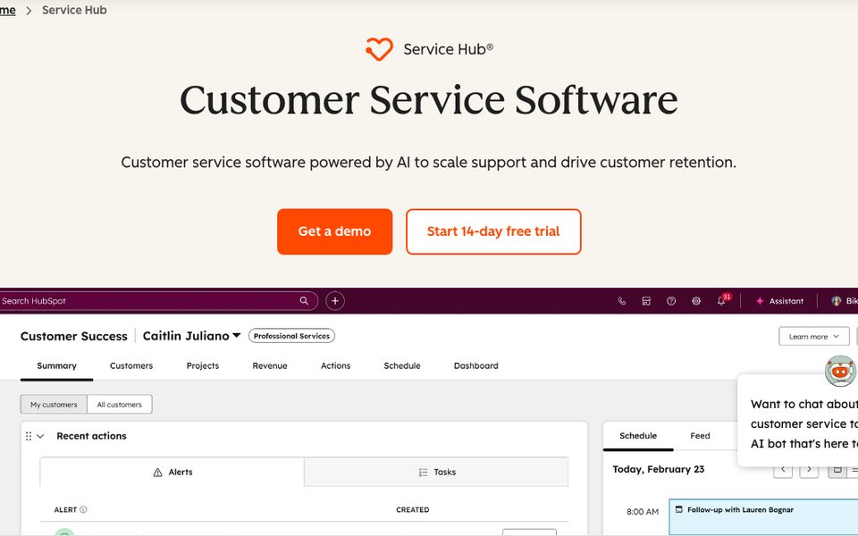 HubSpot homepage, all-in-one CRM and chat