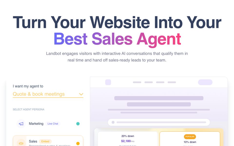 Landbot homepage, no-code chatbot builder