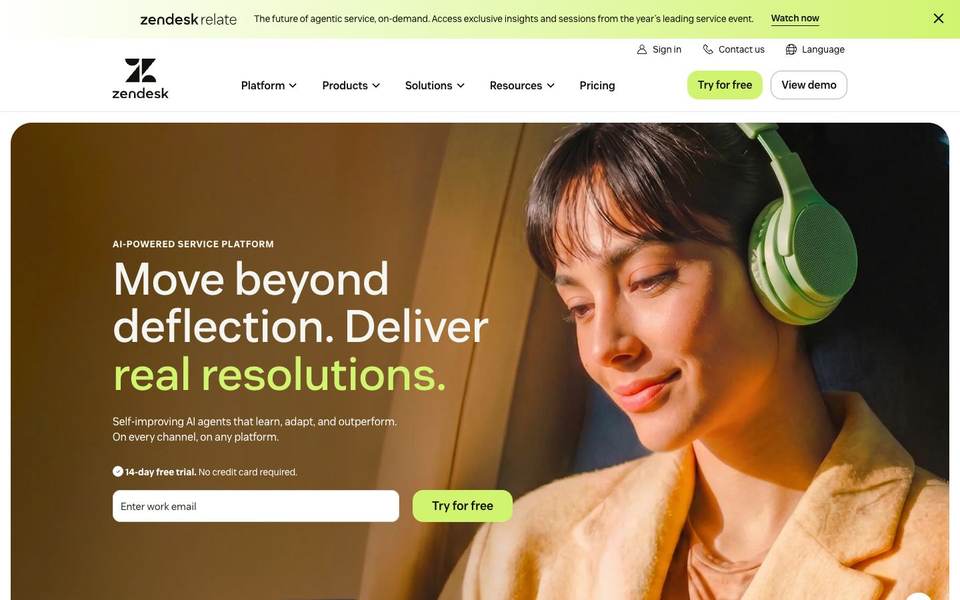 Zendesk homepage screenshot